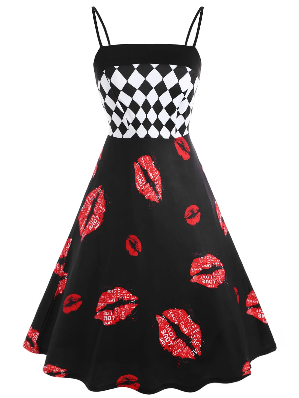 

Wipalo Women Geometric And Lip Pattern Plus Size Vintage Dress High Waist A Line Knee Length Retro Club Party Dress 5XL Vestidos