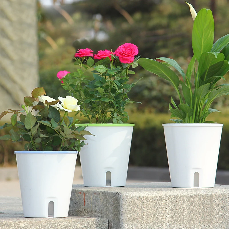 

Auto Irrigate Flower Pot Vase Self-Watering Planter Lazy Planting Round Decor For Garden Indoor Home Decoration Gardening Flower