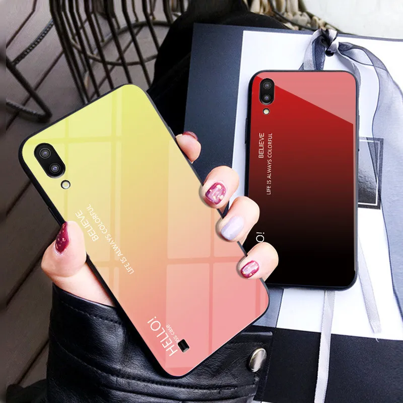 Чехол для Samsung Galaxy M10 M20 чехол S9Plus с градиентом закаленное стекло задняя крышка