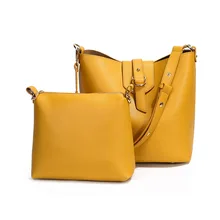 Women Bucket Bag Set Two Pieces Composite Handbags PU Leather Female Crossbody Bags Casual Shoulder Bag Black Yellow Tote Bolsas