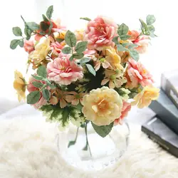 1 букет искусственных цветов камелии Настоящее сенсорный Шелковый Искусственный Цветок Европейский Роуз Осенняя яркая пион Свадебные