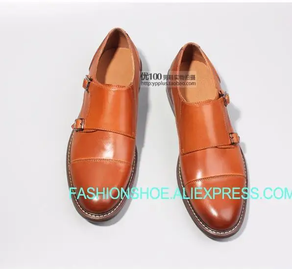 

Real leather Mens Oxfords Formal Business Shoes Flat heel Fashion Buckle Monk Brogue Shoe Hot 2018