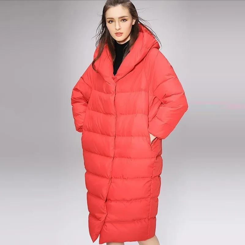 Женский длинный пуховик 5XL размера плюс Брендовое пальто с гусиным пером