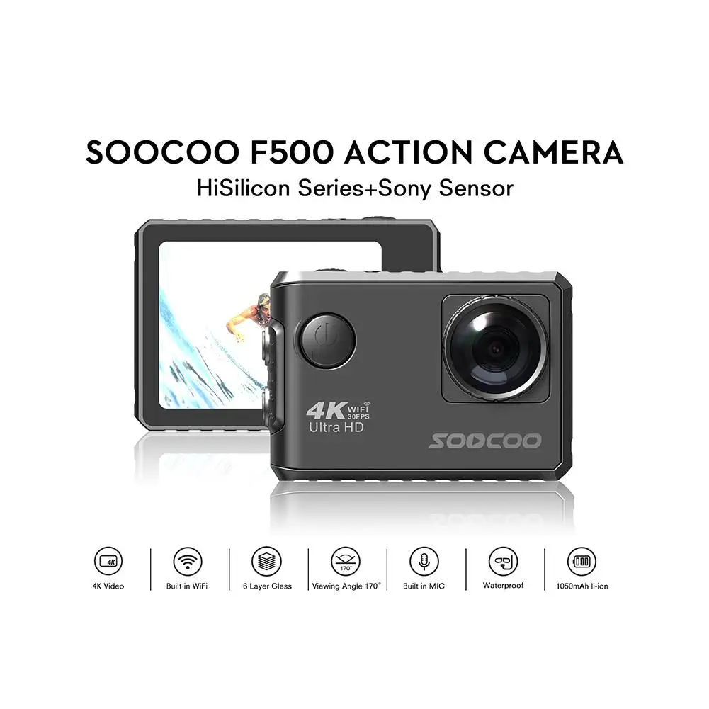 Спортивная Экшн камера SOOCOO F500 4K Водонепроницаемая видеокамера Ultra HD для