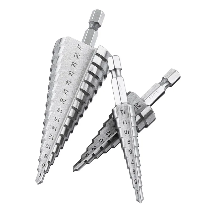 

4-12/20/32mm HSS Hex Shank Step Drill Bit High Step Steel Hole Cutter For Steel Wood Plastic Cutting