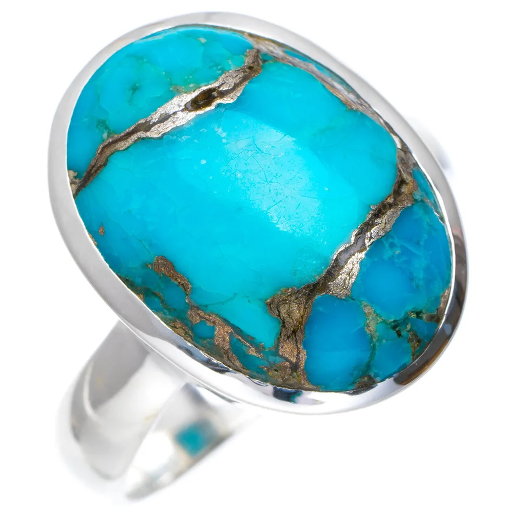 

Natural Turquoise Handmade Unique 925 Sterling Silver Ring 8.75 A1106