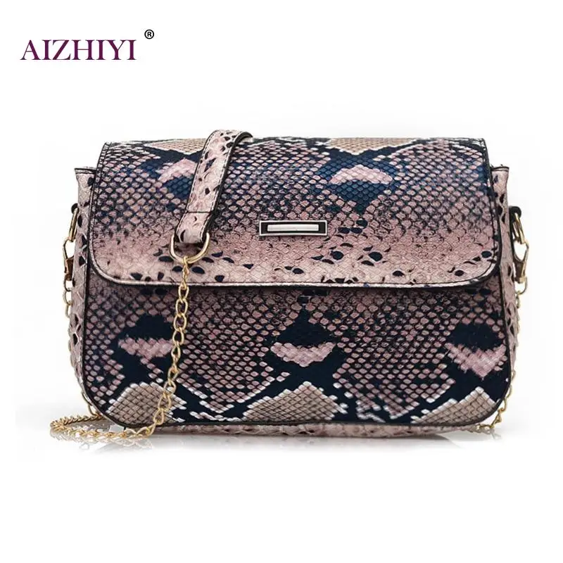 

2019 Fashion Women Serpentine Shoulder Crossbody Bag Girls Casual PU Leather Chain Square Snake Flap Messenger Bags