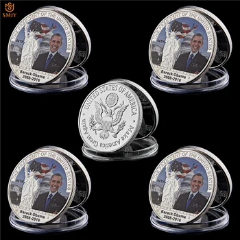 

5Pcs Former US President Obama Commemorative Coin High-End Painted Metal Silver Souvenir Badge Coin Collection Value
