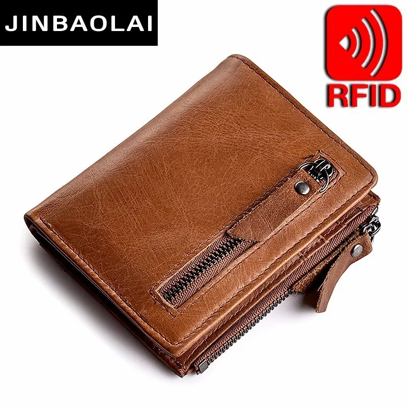 Genuine Leather Mens Wallet Clutch Male Vintage Hasp Slim RFID Wallet Short Coin Purse Men Card ...