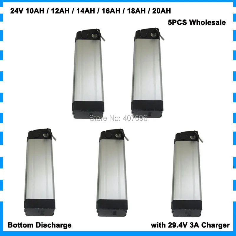 

5PCS Wholesale 24V silver fish battery 24V 10AH 12AH 14AH 16AH 18AH 20AH lithium battery pack with BMS 29.4V 3A Charger