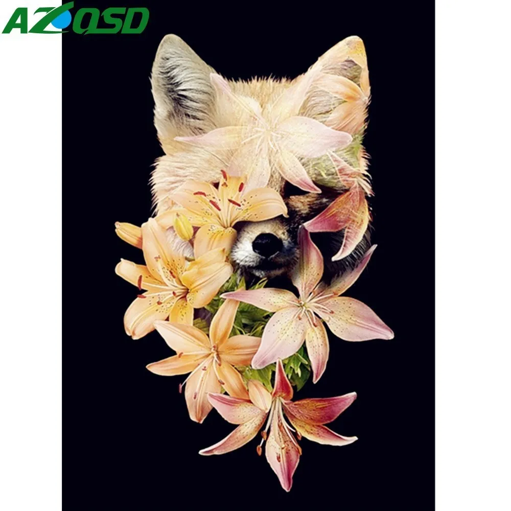 

AZQSD Diamond Mosaic Fox Drill 5D Diy Diamond Embroidery Flower Diamond Painting Animal Cross Stitch Home Decoration