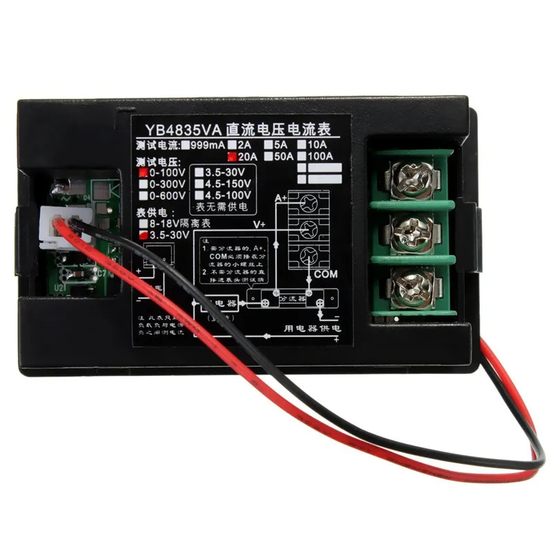 Цифровой вольтметр и амперметр DANIU Black YB4835VA светодиодный дисплей постоянного