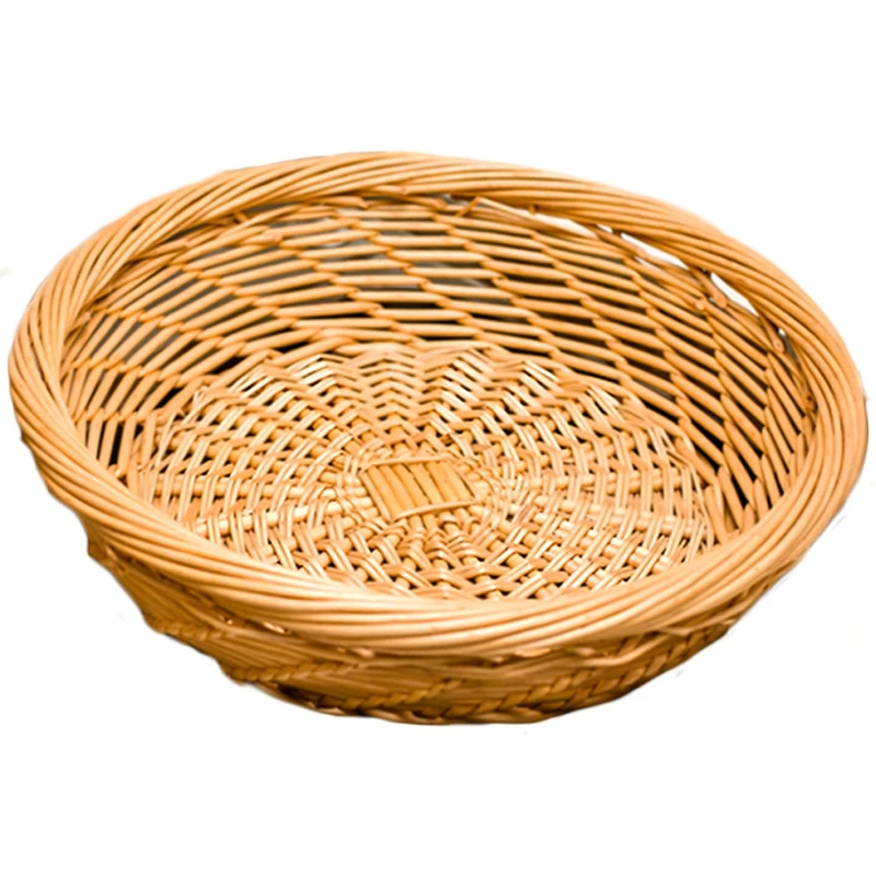 

Wicker Handmade Weaving Storage Basket Fruit Plate Vegetable Storage Box Waterproof Moisture Proof Organizer Bowls Tray(Beige