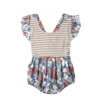 

2019 New Hot Sale Newborn Baby Girls Ruffle Floral Color Bodysuit Jumpsuit Outfits Sunsuit Outfits Clothes Cotton O-Neck