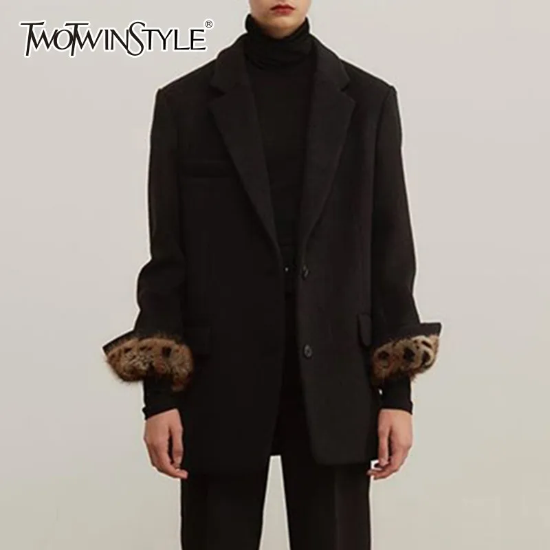 TWOTWINSTYLE шерстяной Блейзер пальто для женщин пэчворк леопард длинный рукав