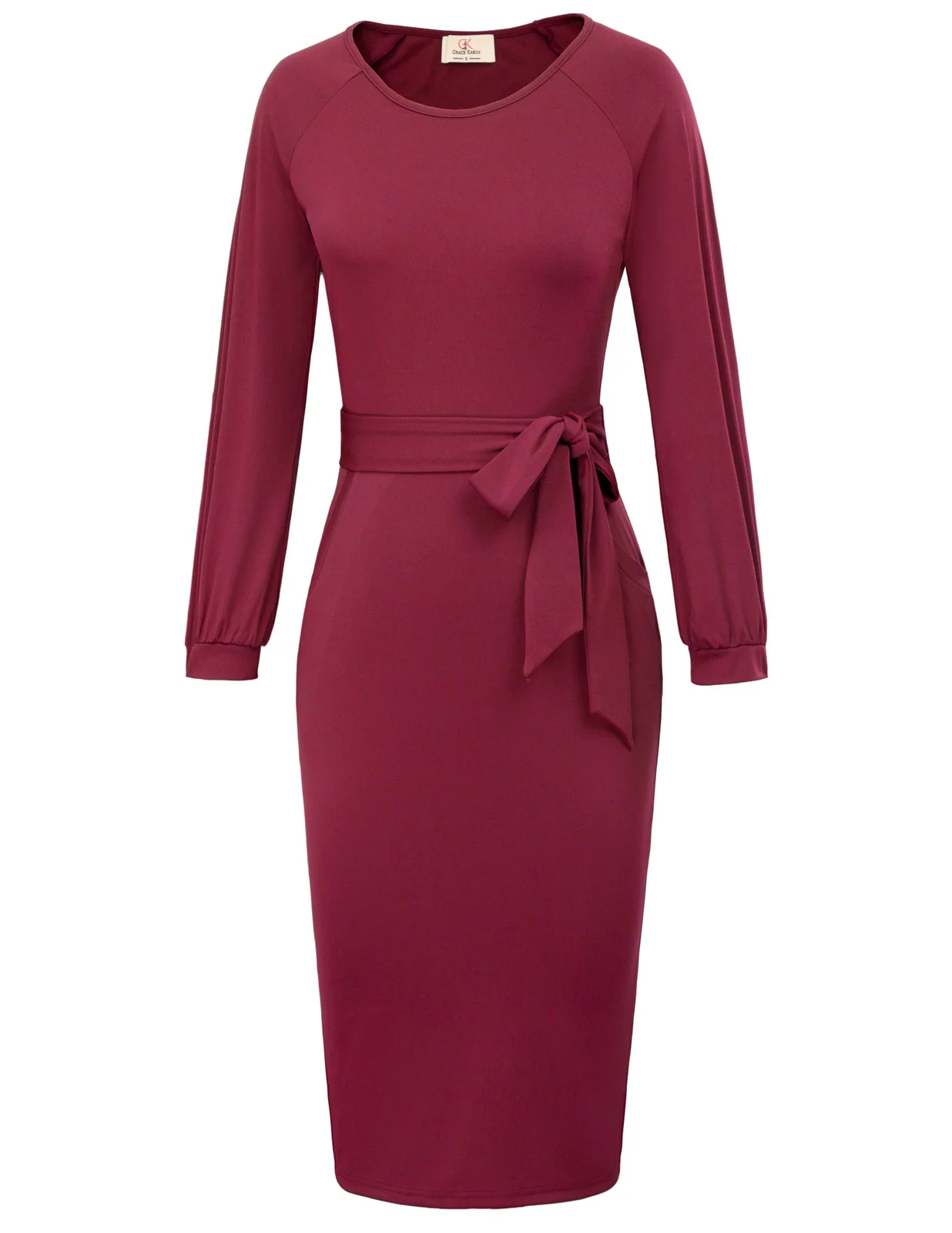 

Women Navy Blue/wine 3/4 Sleeves Crew Neck Back Split Bodycon Pencil Dress