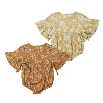 

0-24M Cute Newborn Baby Girl Flare Sleeve Floral Romper Jumpsuit Flower Girls Clothes