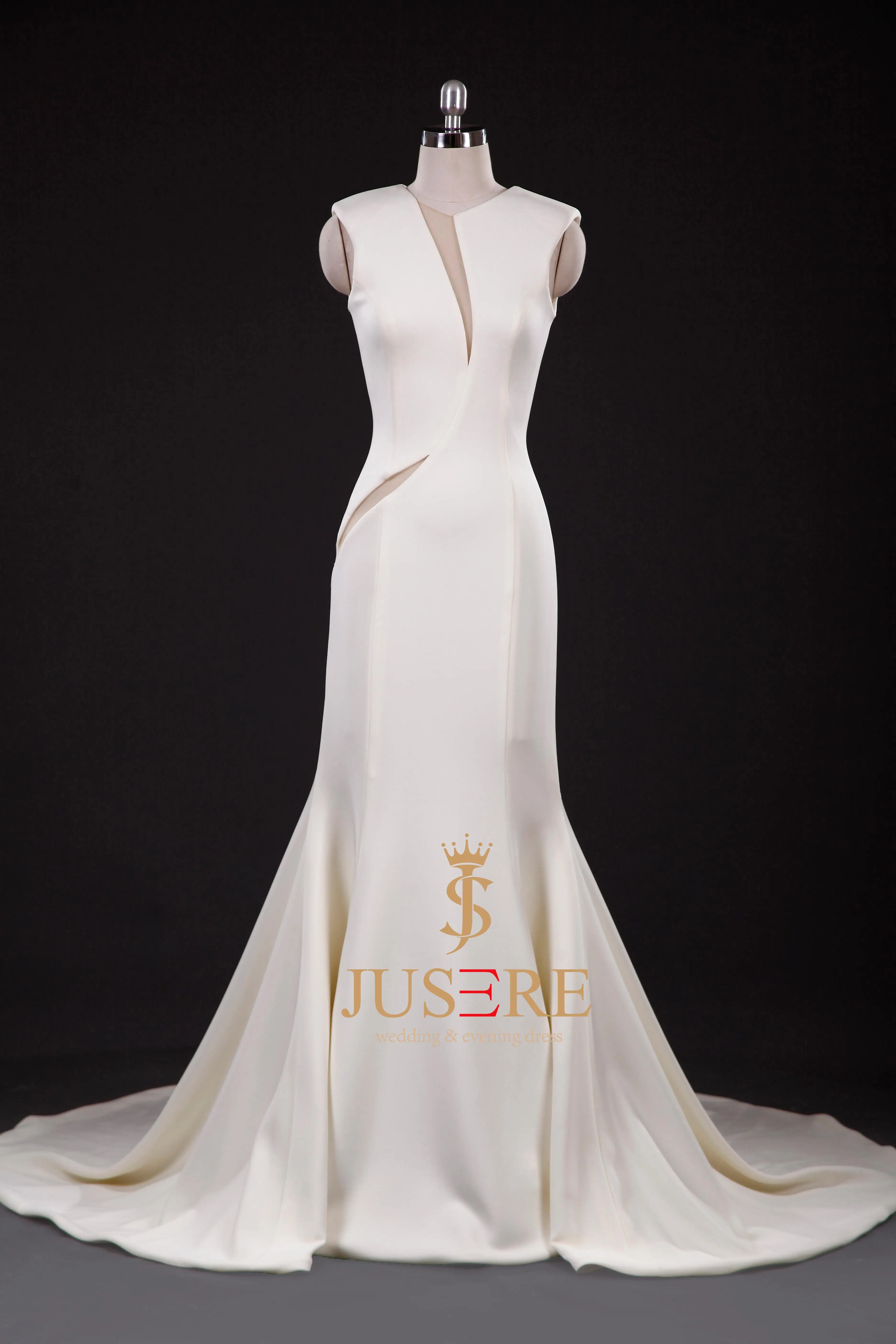 

JUSERE Beautiful Mermaid Wedding Dress Jewel Neck See Through Floor Length Bridal Gowns vestido de noiva