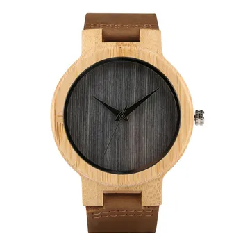 

Clock Simple Fringes Pattern Wooden Watch for Men Genuine Leather Wood Watches for Boy Quartz Watches Mens Brand