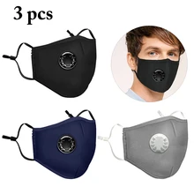 3 шт. маски для лица уличная езда унисекс дышащая Анти-пыль PM 2,5 хлопковая маска с клапаном и фильтрами