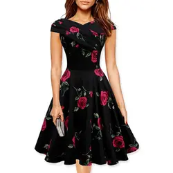 Плюс Размеры Для женщин летнее платье Винтаж 1950 тонкая розы вечерние платье
