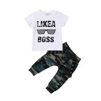 

2PCS Toddler Baby Boys Clothing Hip Hop Tops T-shirt Short Sleeve Camo Pants Army Casual Outfits Set Clothes Boy 0-3T