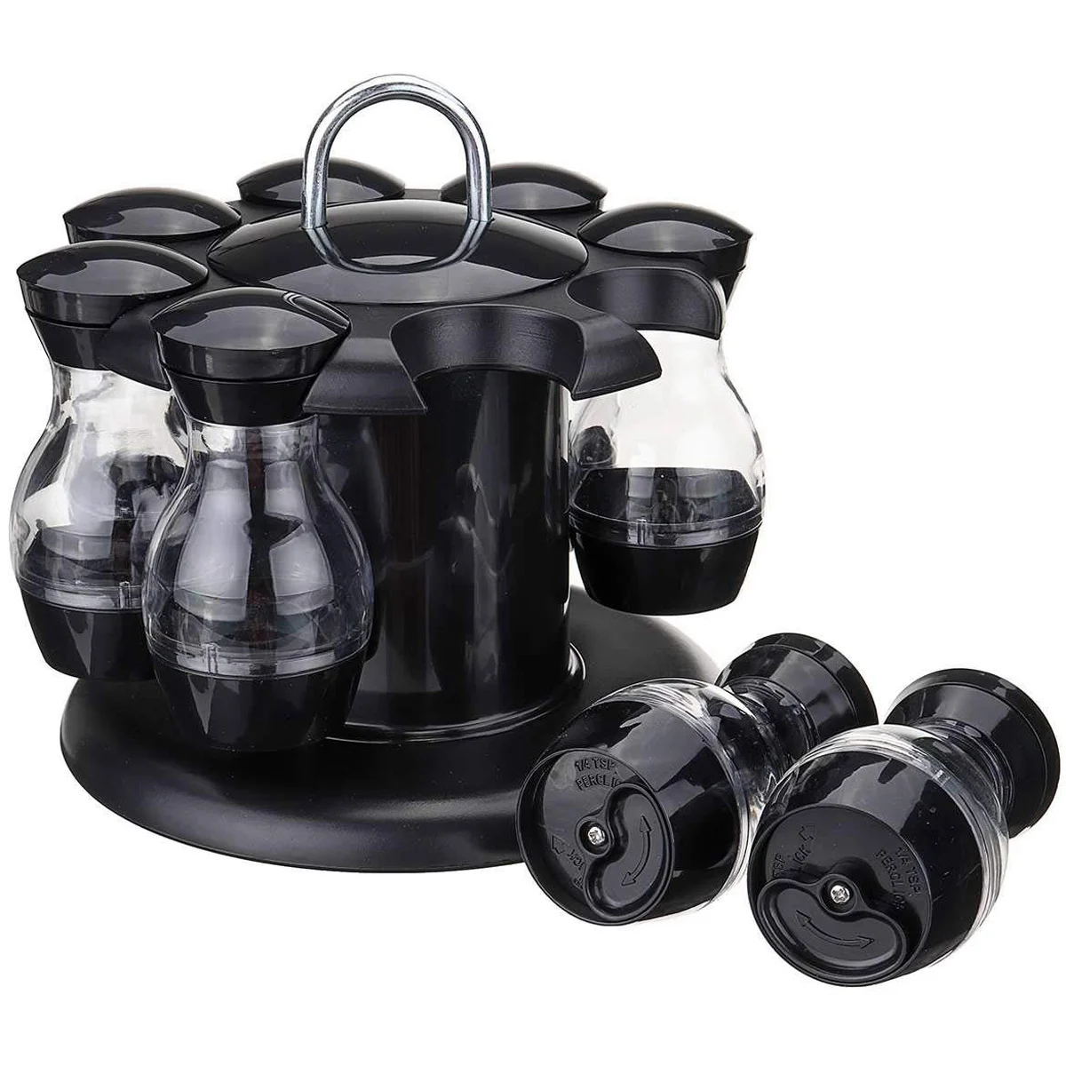 

Salt And Pepper Shakers Set Of 8 Bottles With 360°Rotating Holder - Salt & Pepper Shaker Set | Oil And Vinegar Dispenser Set |