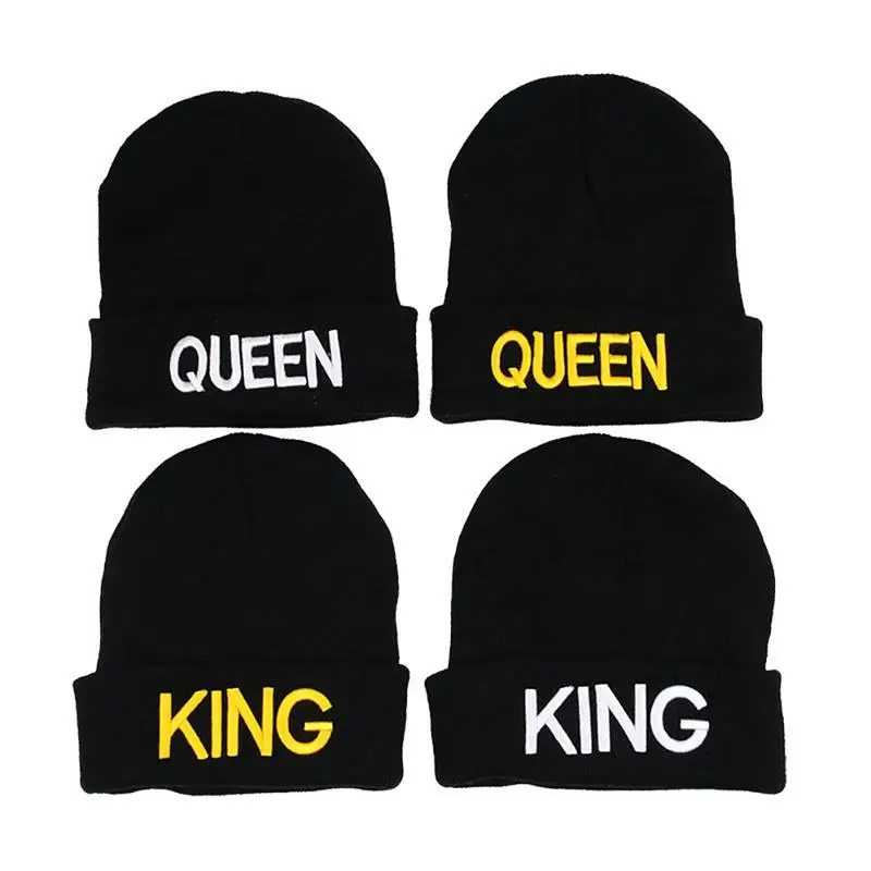 King/Queen Letter Print Couple Hat Embroidered Knitted Sweater Unisex Knit Winter | Аксессуары для одежды