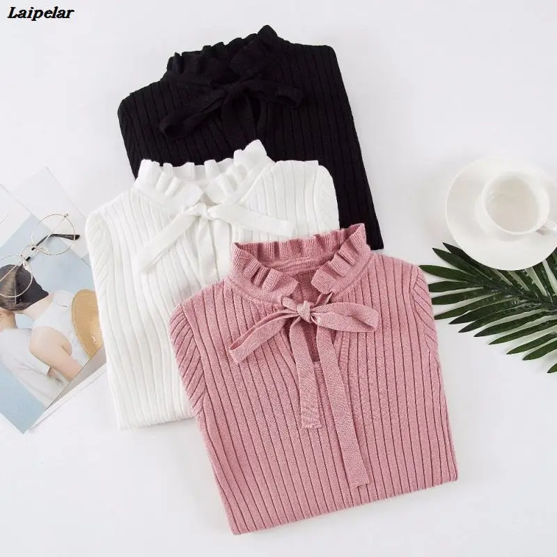 

2020 Autumn Women Sweater New Slim Winter Knitted Sweater Flare Long Sleeve Knitting Pullover Lace Up Womens Sweaters Laipelar