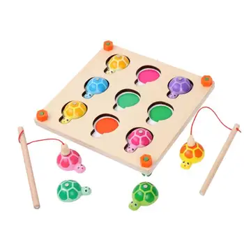 

Kids Wooden Magnetic Fishing Toy Children Beetle Matching Board Baby Interactive Desktop Game Colorful Fishing Plate Rod Game