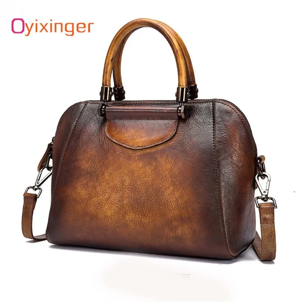 

OYIXINGER Retro Style Ladies Shoulder Bags Female Women Genuine Leather Personalized Hand-colored Bag Luxury Cowhide Handbags