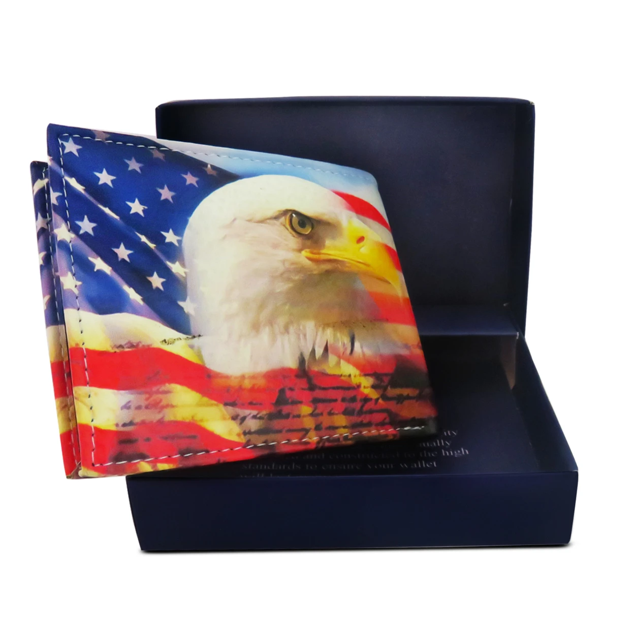 AFONiE ручной работы Орел США принт Leather Bi fold Wallet| |