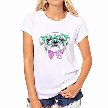 

Wearing Glasses Dog Print T Shirt Women Short Sleeve O Neck Loose Tshirt 2019 Summer Women Tee Shirt Tops Camisetas Mujer