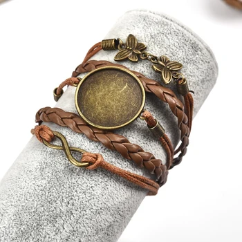 

5Pcs 25mm Leather Bracelet Bangle Cooper Base Fit Round Glass Cabochon Setting Base DIY Jewelry Accessories & Components
