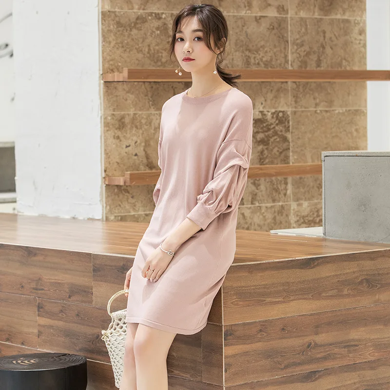 

Knit Dress Female 2019 Spring New Style Knee-length Chic Port Wind Loose Pink Dress Women's Summer Dresses Roupas Feminina