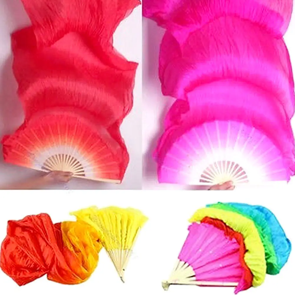 

1.8M Hand Made Colorful Belly Dancing Bamboo Long Silk Fans Veils Dance Fan Decorative Fans