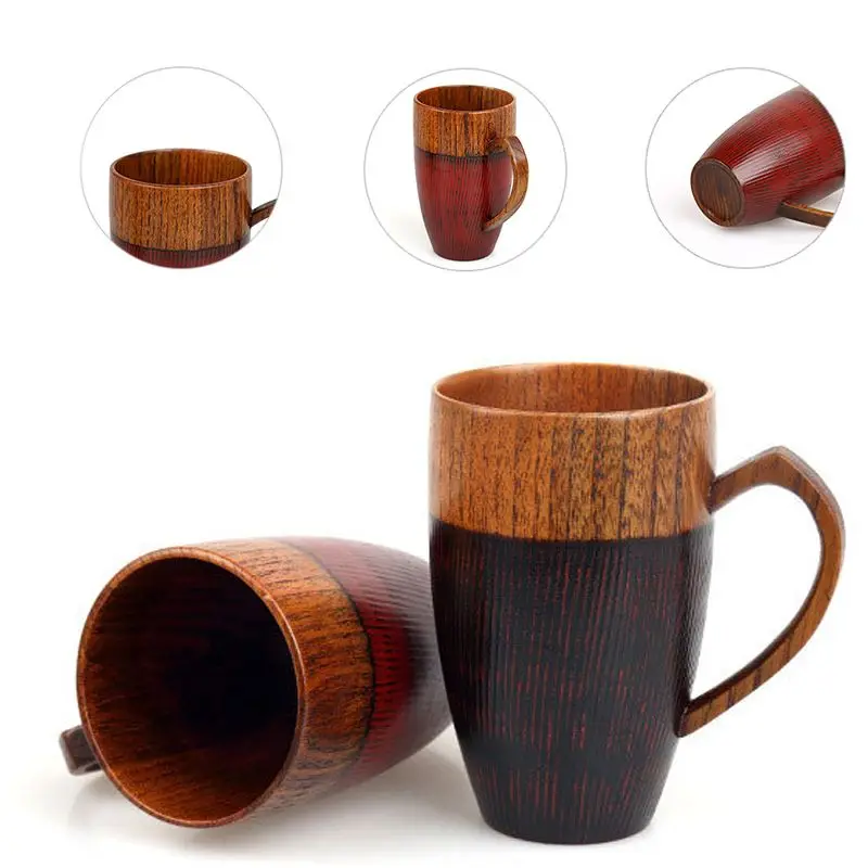 Red /Black Retro Spruce Wood Drinking Cup Mug 100ml Home Wooden