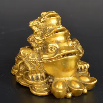 

Chinese old collection handwork brass The three generation Toad statue