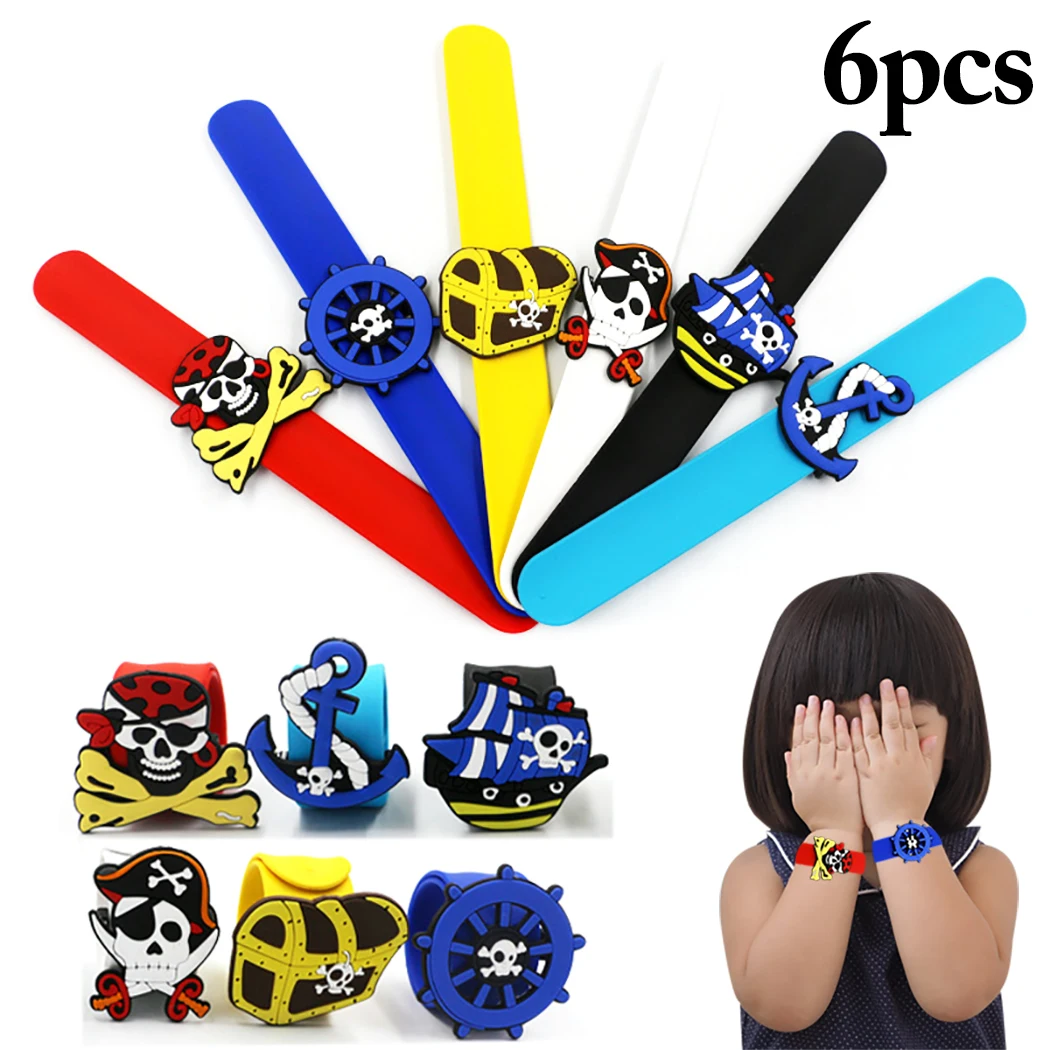 

6PCS Slap Bracelet Silicone Cartoon Pirate Decor Slap Band Party Favor for Kids