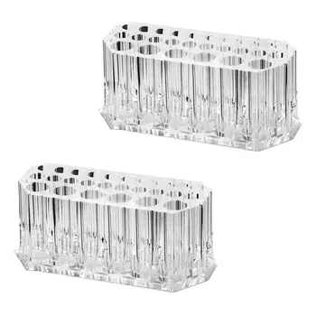 

2pcs Transparent Acrylic Makeup Brush Holder 26 Slots Eyeliner Lip Liner Storage Container Desktop Organizer Display Stand