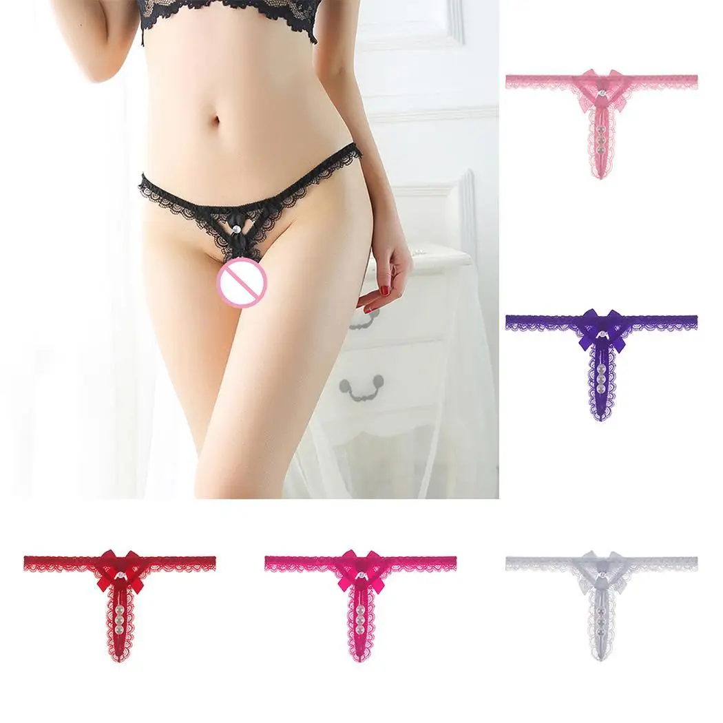 

Women Sexy Solid Low-Waist Open Crotch Sleepwear Spandex Plastic Peal G-String Summer Lingerie Underwear