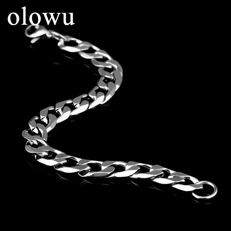 

olowu Boho Bracelet Men Chain & Link Silver Stainless Steel Metal Bracelet Trendy Simple 9mm Oval Chain Mens Bracemet