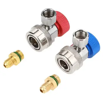 

1 Pair Safety Valve R134 A/C Low/High Quick Connector Air Conditioning Quick Connector Coupler Adapter with Cap 1/4" Male Thread