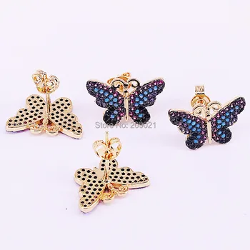 

8Pairs Micro pave CZ Zirconia Butterfly earring, fashion women lady Insects cute stud earrings