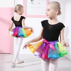 Songyuexia/Детская плиссированная юбка средней длины, трикотажная юбка с бантом для девочек, юбка для танцев, радужная юбка