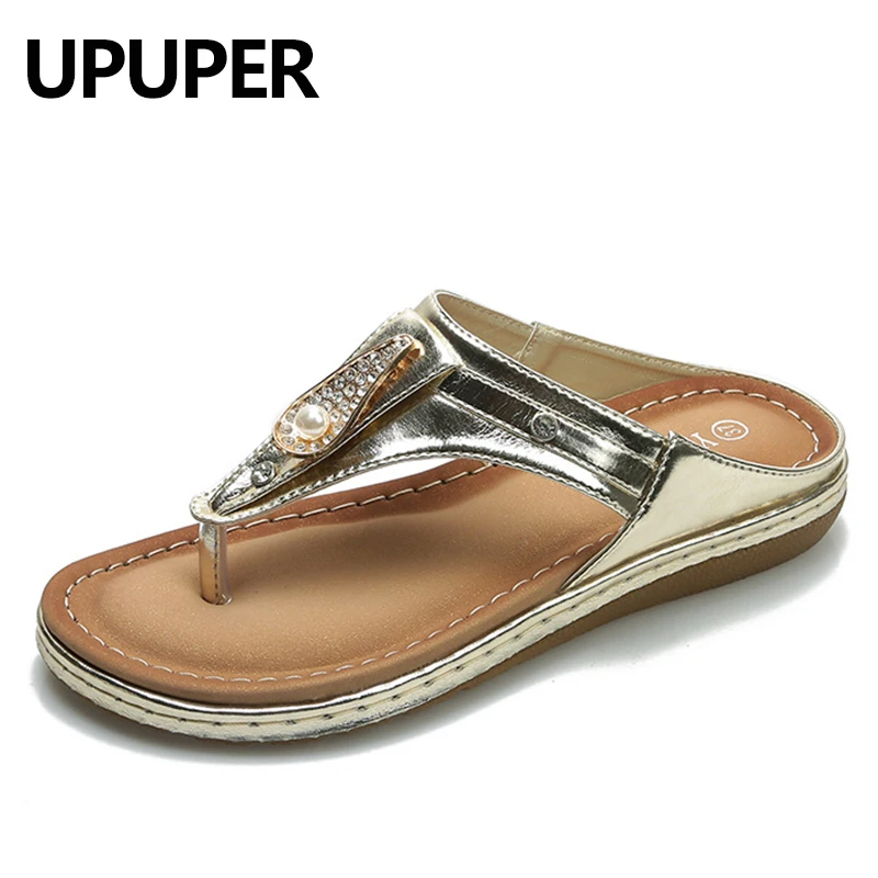 

UPUPER Plus Size 35-42 Women's Flip Flops Summer Slippers Woman Shoes Fashion Rhinestone Flat Summer Shoes Beach Party Sandals
