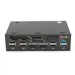 5,25 дюйма USB3.0 Многофункциональный 6 в 1 Card Reader USB2.0 SATA/eSATA USB Hub аудио спереди Панель ЖК-дисплей Дисплей Media Dashboad