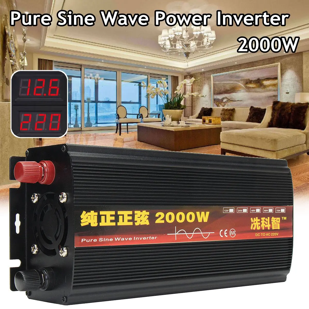 

Inverter 12V 220V 2000/3000/4000W Voltage transformer Inverter DC12V to AC 220V Converter + 2 LED Display Pure Sine Wave Power