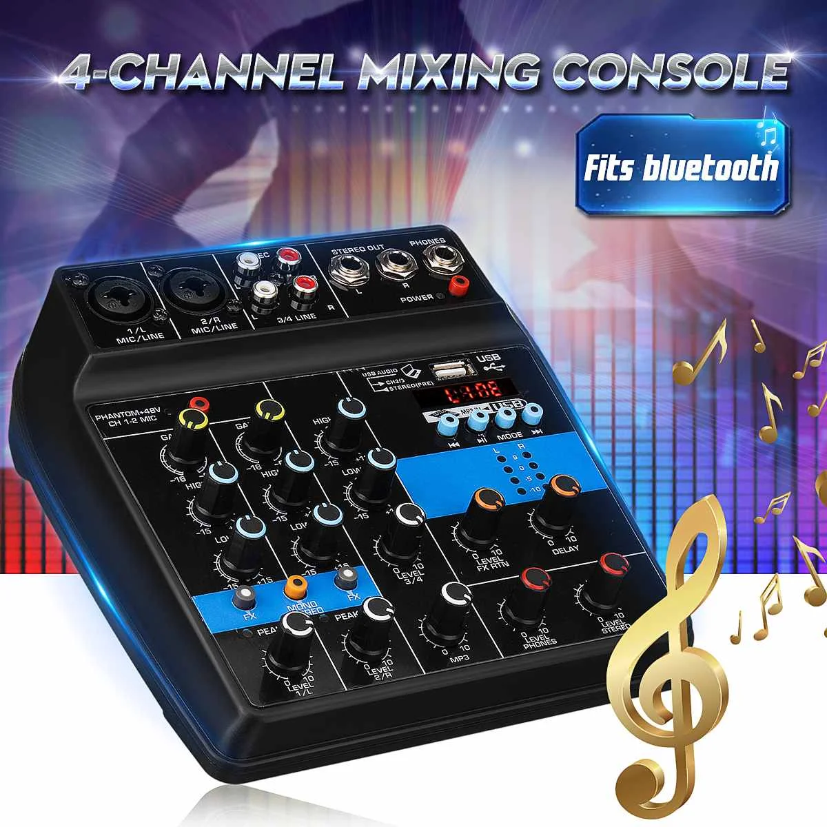 

Portable 4 Channels USB Mini Sound Mixing Console Audio Mixer Amplifier bluetooth 48V Phantom Power For Karaoke KTV Match Party