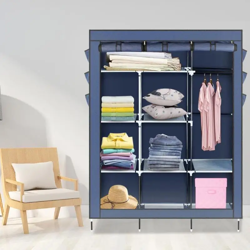 

69inch Non-woven Fabric Assembled Wardrobe Portable Storage Clothes Cabinet Home Bedroom Fabric Cloth Closet Durable